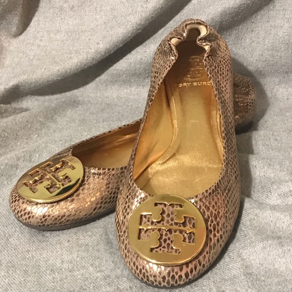 Tory Burch Shoes - Tory Burch Gold Snakeskin Flats size 8 almost new